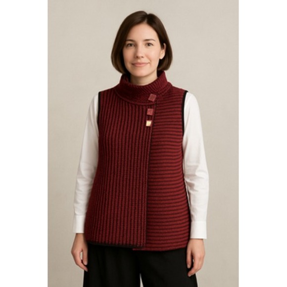 Habitat Jackets & Blazers - Habitat Sweater Womens Small Red Black Button Knit Vest Asymmetric Artsy Top